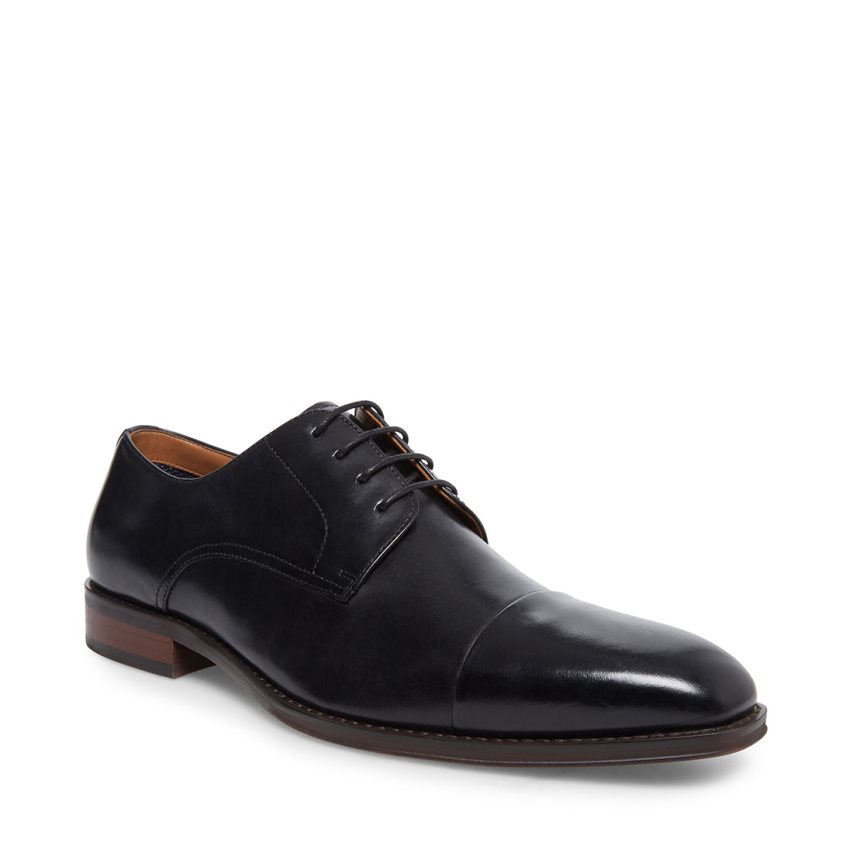 Black Steve Madden Plot Leather Men's Derby Shoes | XDAMP0647