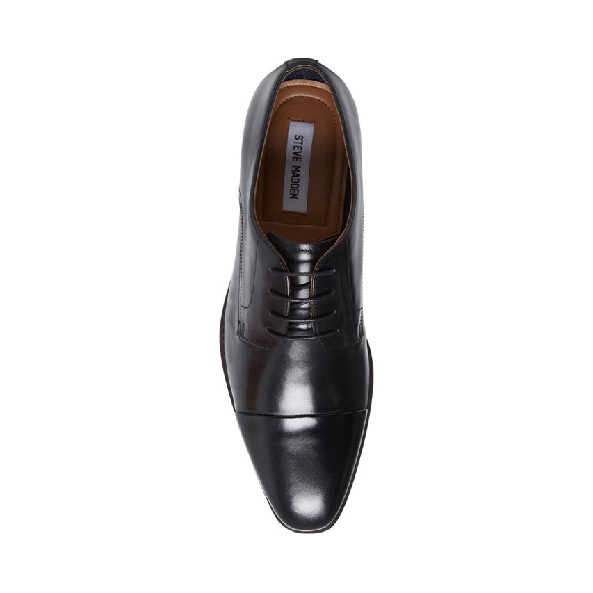 Black Steve Madden Plot Leather Men's Derby Shoes | XDAMP0647