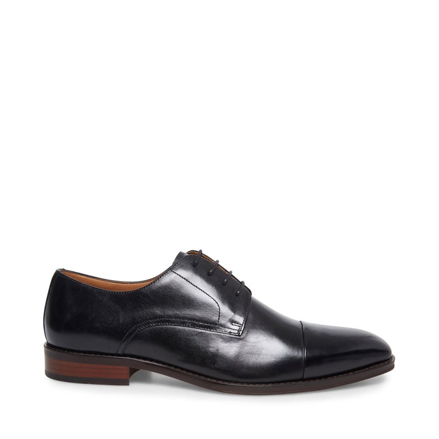 Black Steve Madden Plot Leather Men\'s Derby Shoes | XDAMP0647