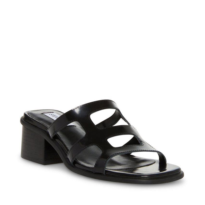 Black Steve Madden Princess Leather Women's Mules | DLAUR9374