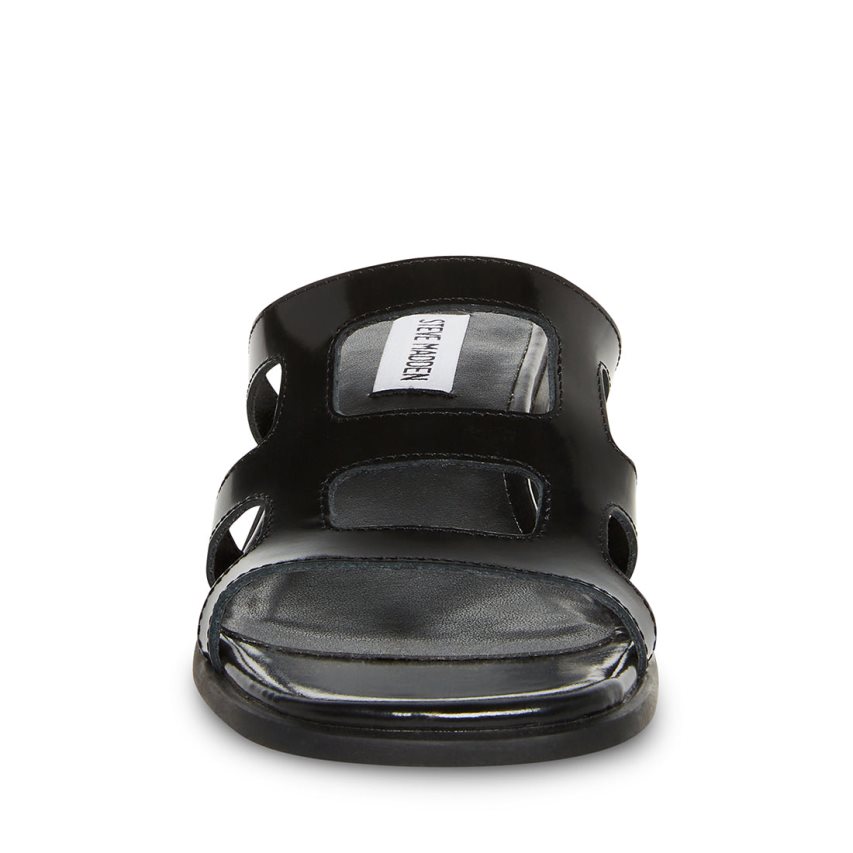 Black Steve Madden Princess Leather Women's Mules | DLAUR9374