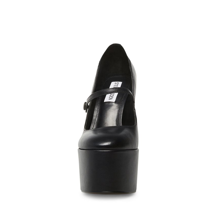 Black Steve Madden Prisila Leather Women's Heels | YC12GS7493