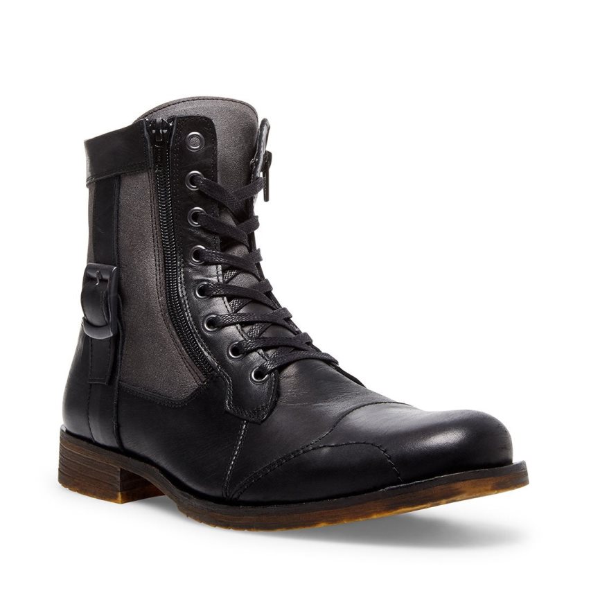 Black Steve Madden Sidetrack Leather Men's Ankle Boots | F12BZV6485