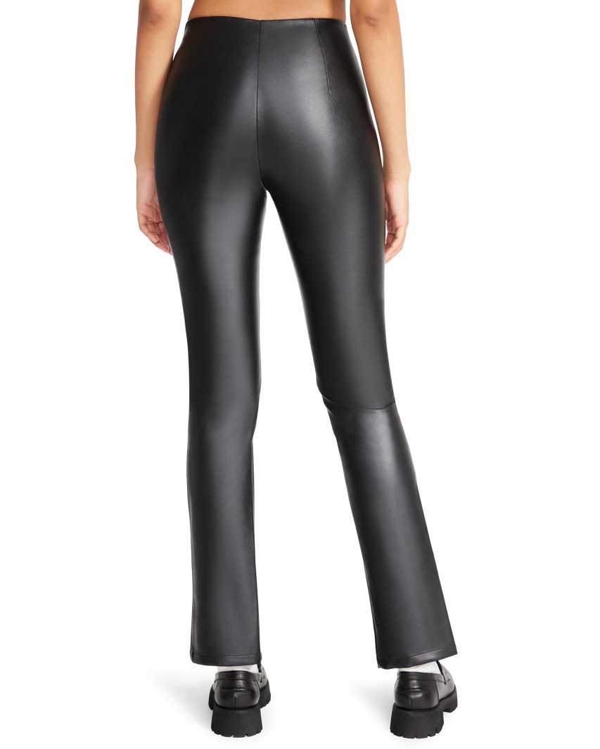 Black Steve Madden Slit Front Faux Leather Women's Pants | APN12C9784