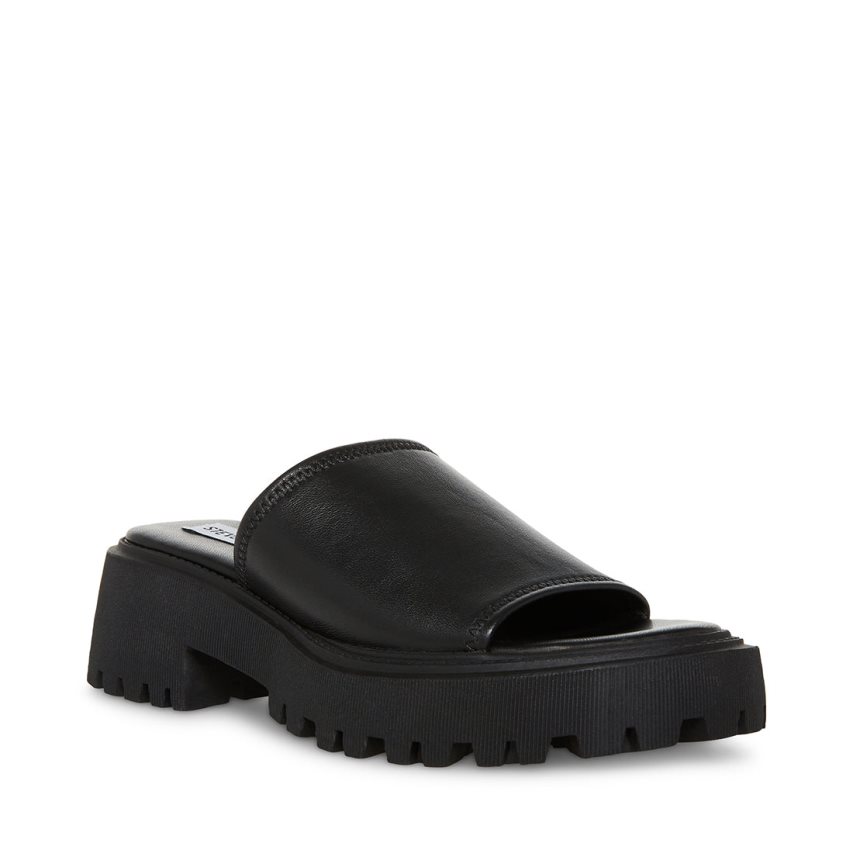 Black Steve Madden Sophina Leather Women's Platform Sandals | CIKYF7614