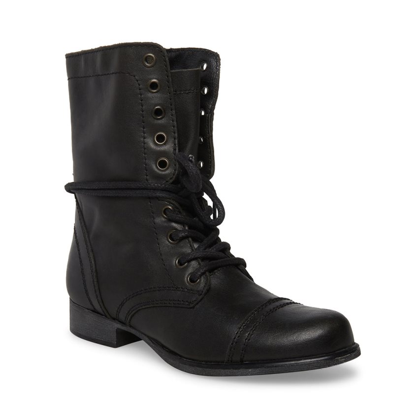 Black Steve Madden Troopa Leather Women's Ankle Boots | FWUGT6532