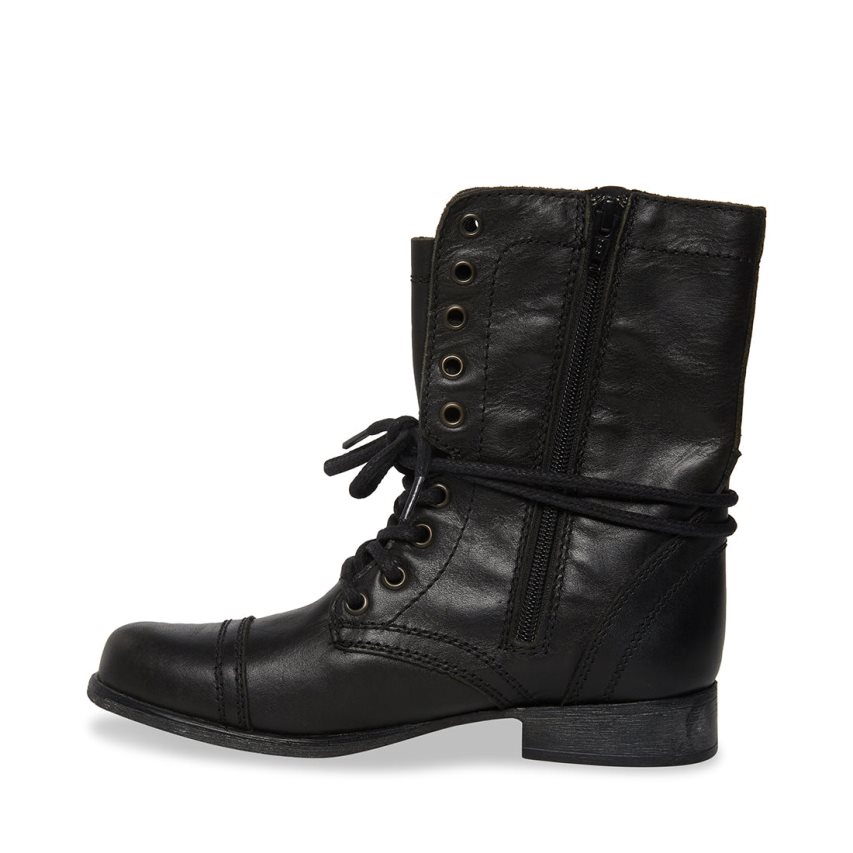 Black Steve Madden Troopa Leather Women's Ankle Boots | FWUGT6532