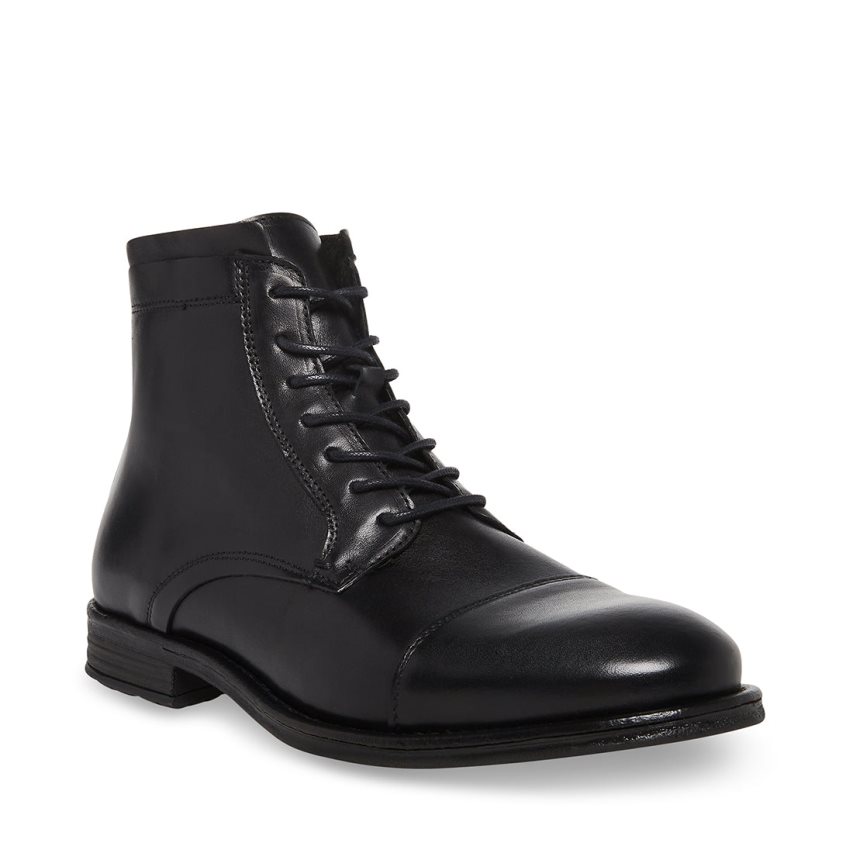 Black Steve Madden Wells Leather Men's Ankle Boots | TPYMD7235