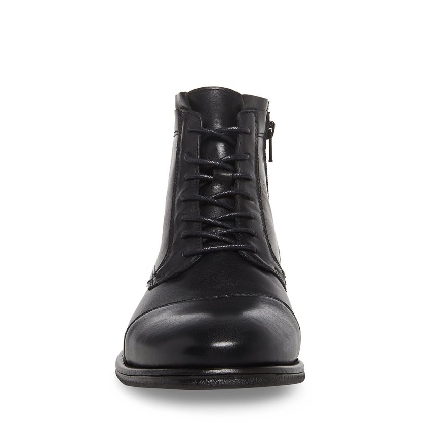 Black Steve Madden Wells Leather Men's Ankle Boots | TPYMD7235