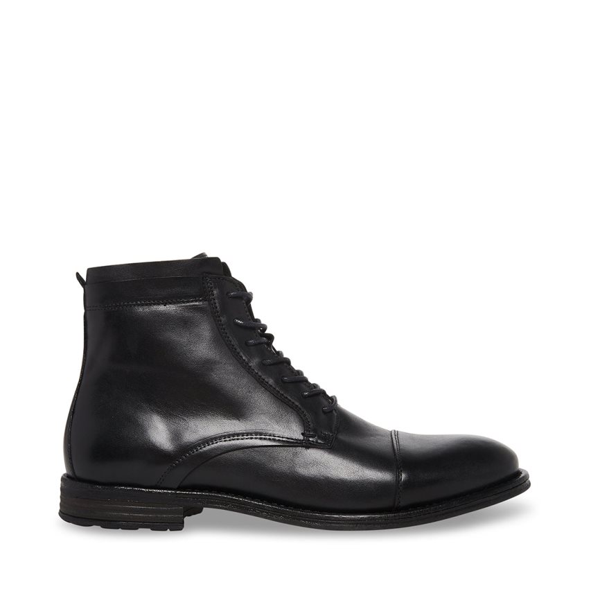 Black Steve Madden Wells Leather Men\'s Ankle Boots | TPYMD7235