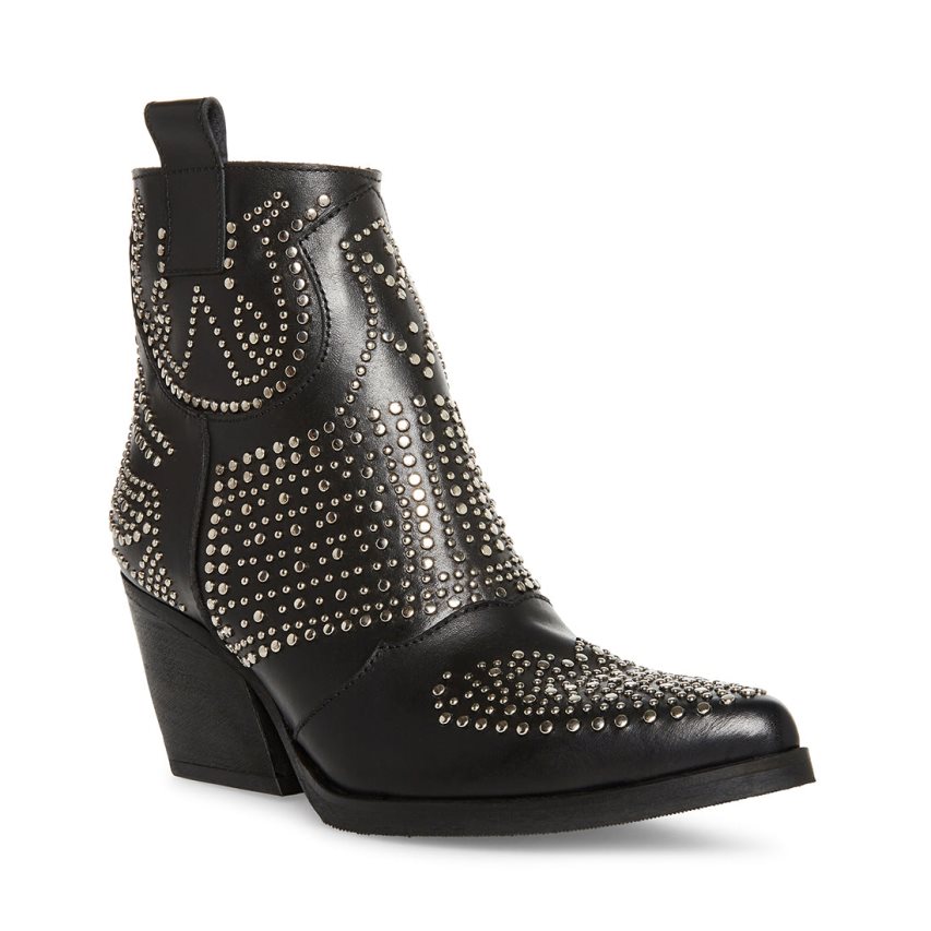 Black Steve Madden Wilde Leather Women's Ankle Boots | VENUZ0642