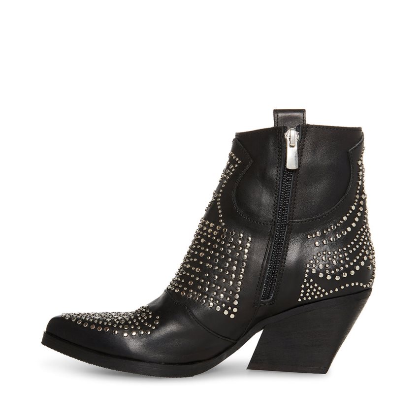 Black Steve Madden Wilde Leather Women's Ankle Boots | VENUZ0642