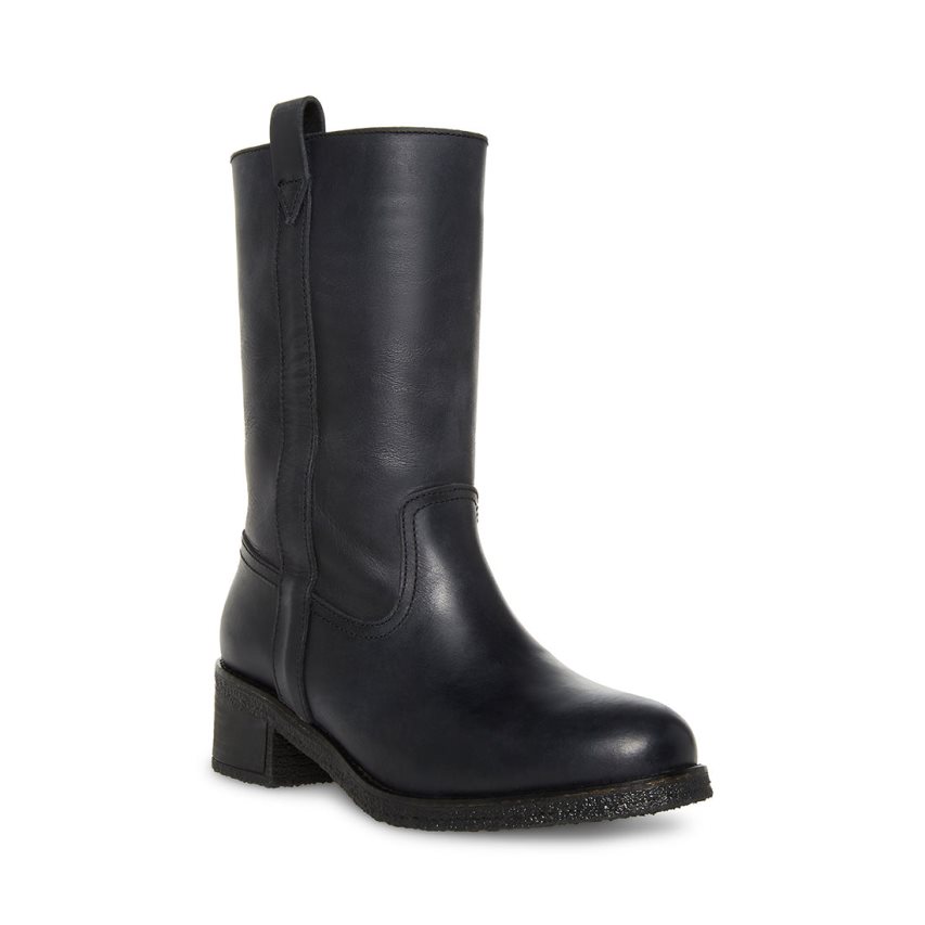 Black Steve Madden Winny Leather Women's High Boots | RUBAP3825