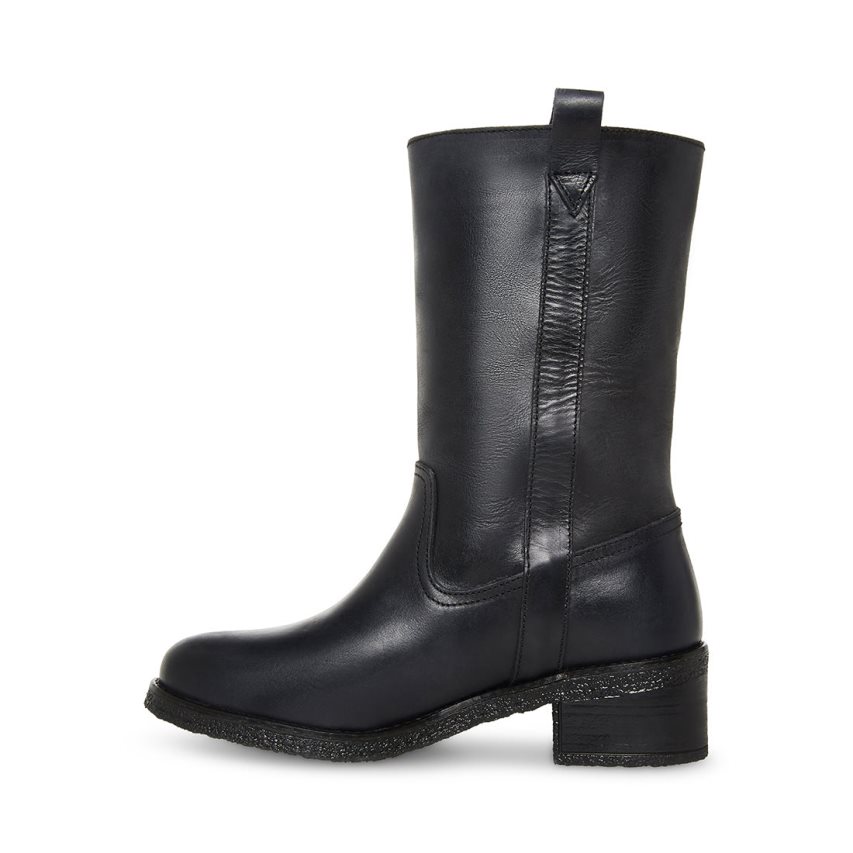 Black Steve Madden Winny Leather Women's High Boots | RUBAP3825