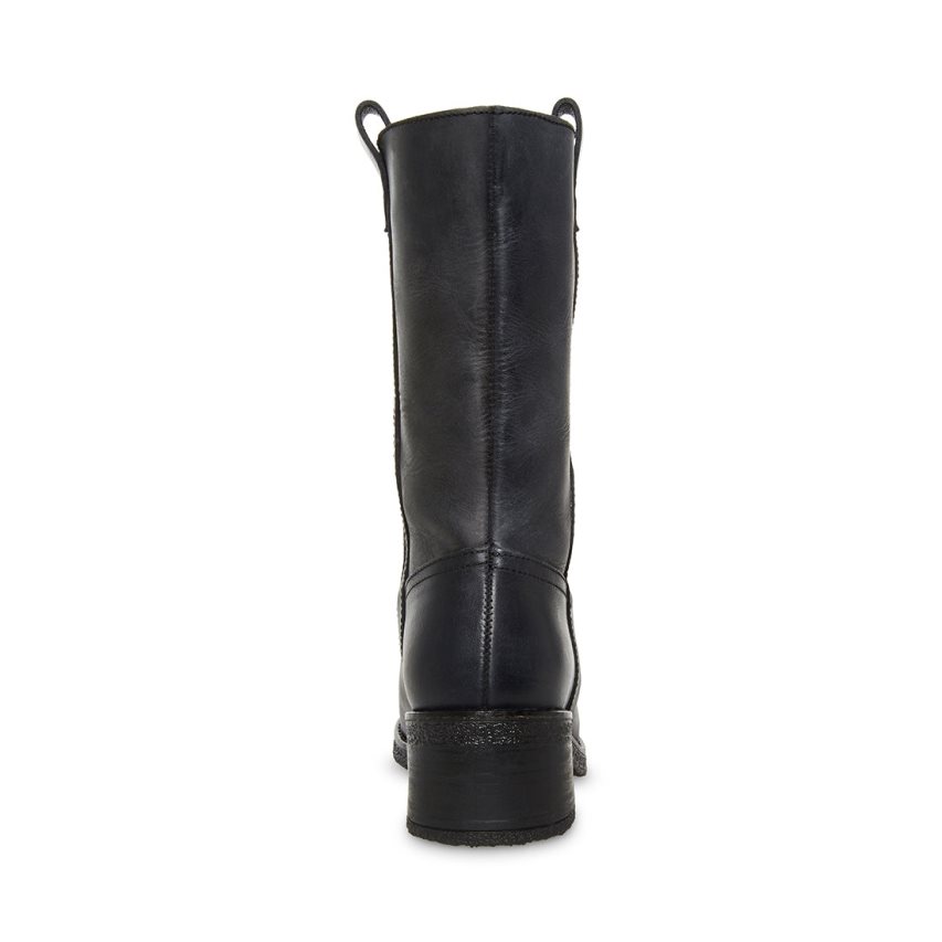 Black Steve Madden Winny Leather Women's High Boots | RUBAP3825