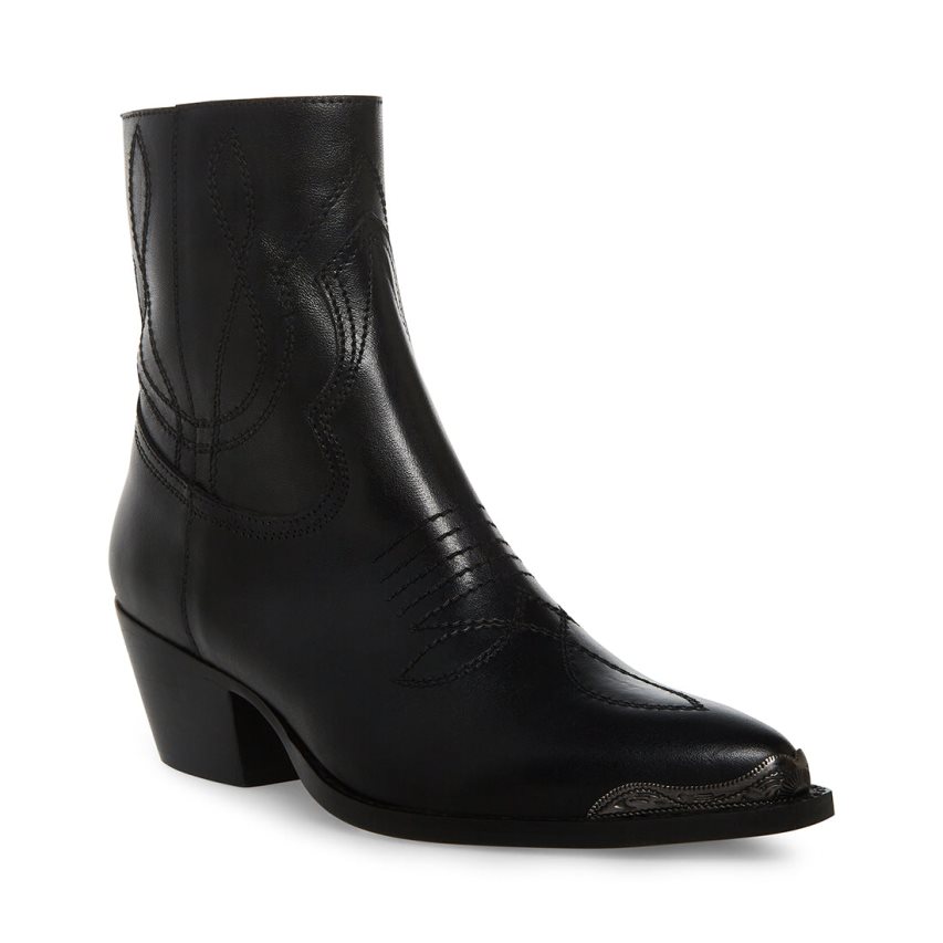 Black Steve Madden son Leather Women's Ankle Boots | PBAEL9760