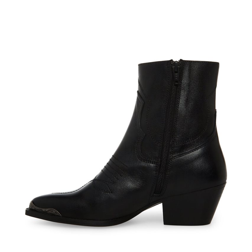 Black Steve Madden son Leather Women's Ankle Boots | PBAEL9760