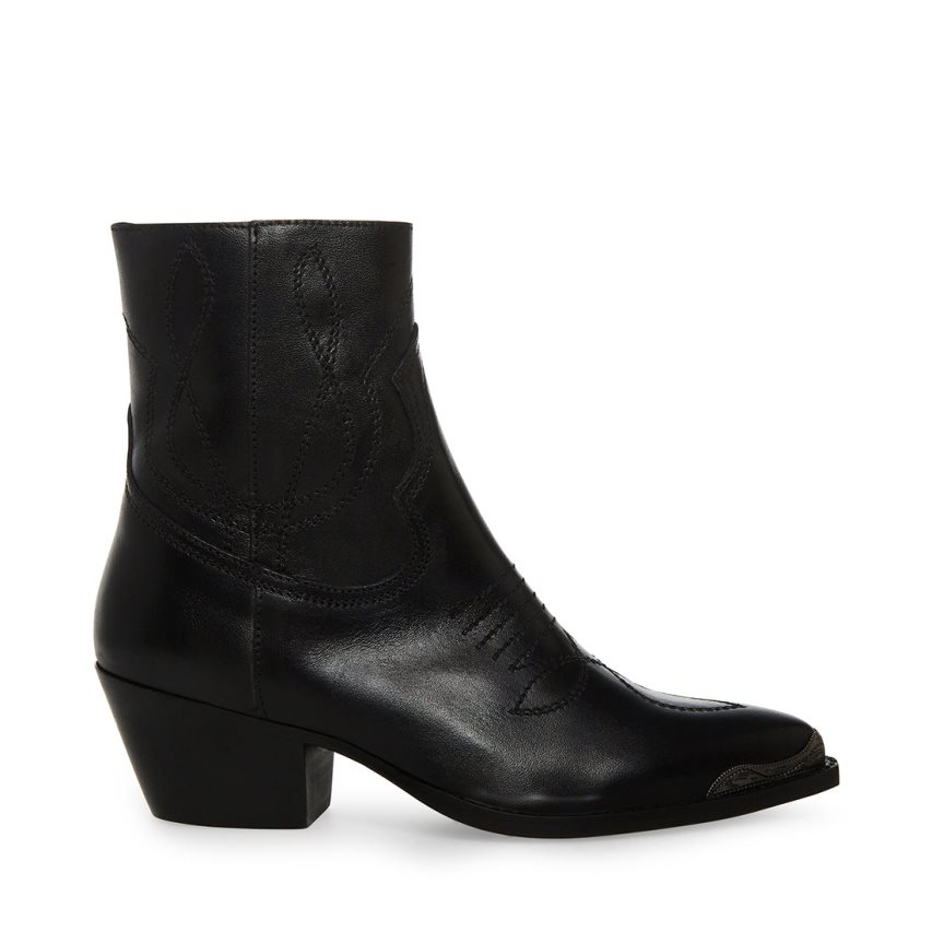 Black Steve Madden son Leather Women\'s Ankle Boots | PBAEL9760