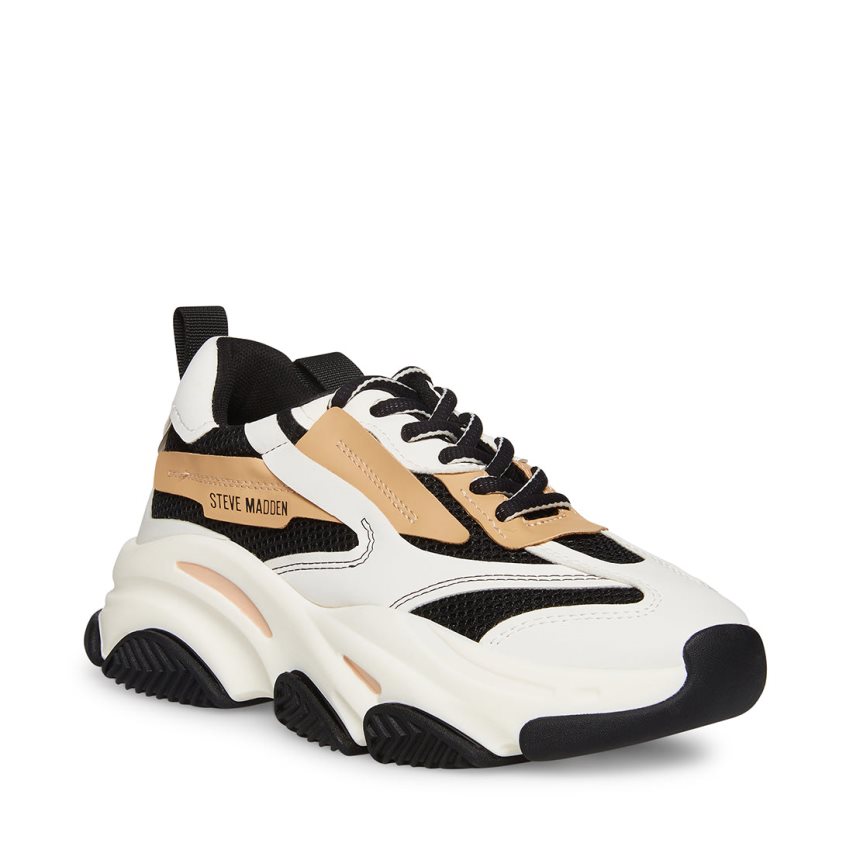 Black / White / Beige Steve Madden Possession Women's Sneakers | UXZOR3856