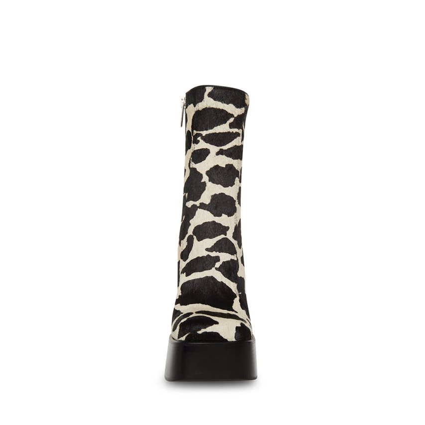 Black / White Steve Madden Dwane-c Cow Print Women's Ankle Boots | OZSNL3265