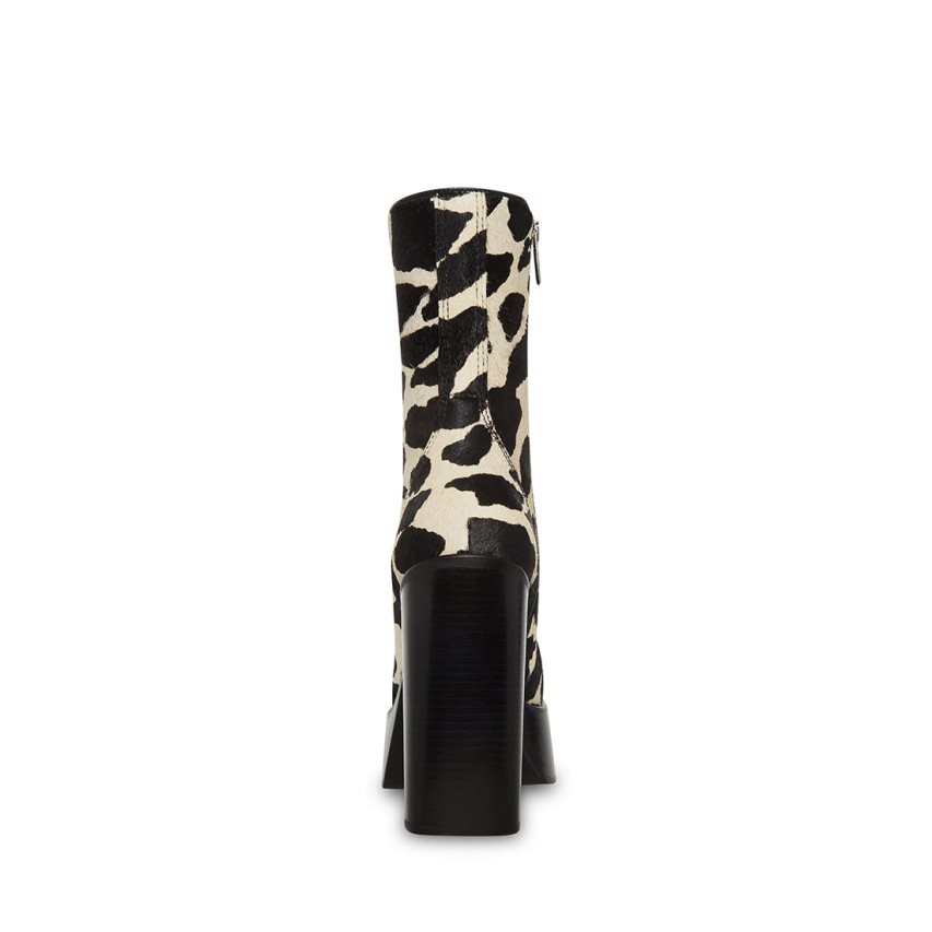 Black / White Steve Madden Dwane-c Cow Print Women's Ankle Boots | OZSNL3265