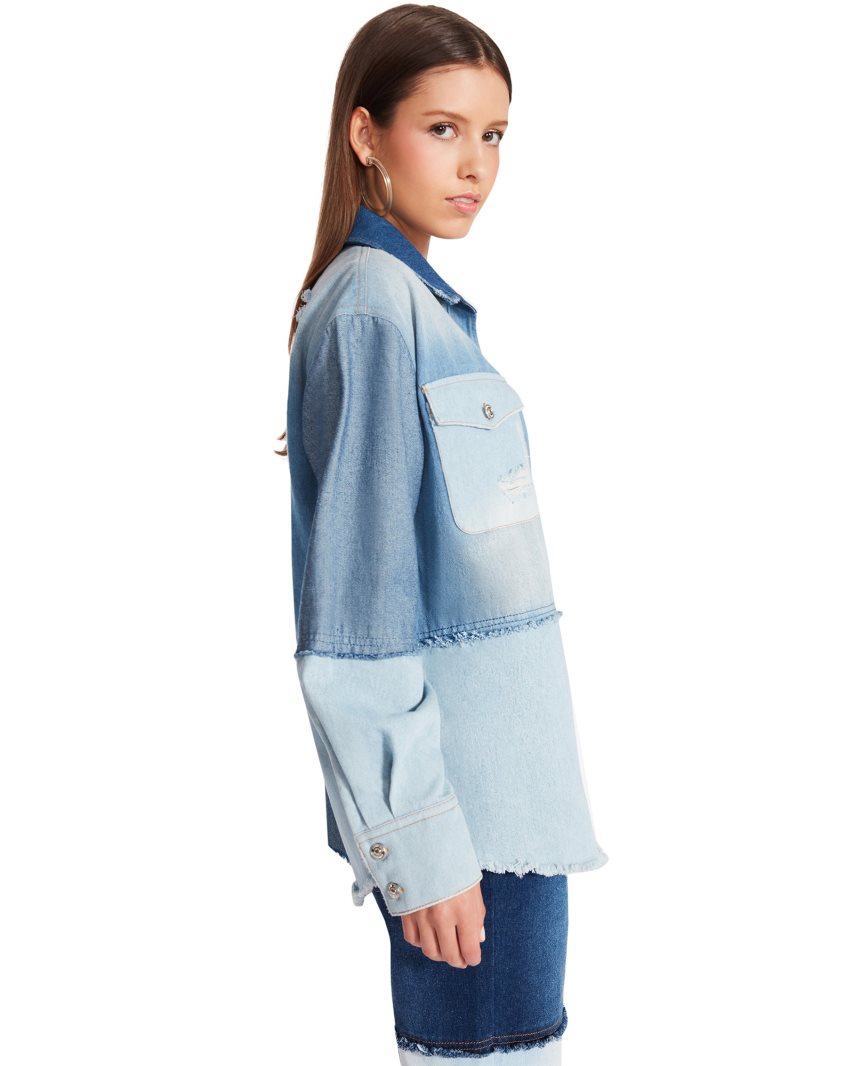 Blue Steve Madden Kylie Shacket Denim Fabric Women's Shirts | NVCKS9068