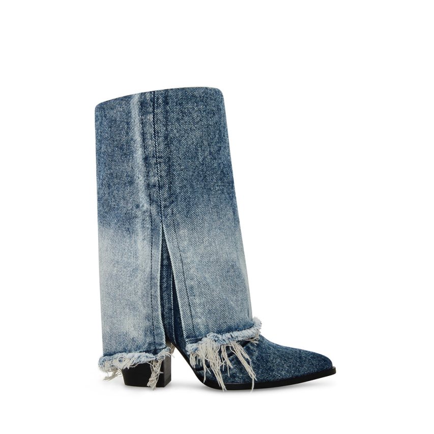 Blue Steve Madden Livvy Denim Fabric Women\'s High Boots | 12TGUM2139