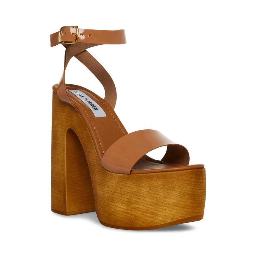 Brown Steve Madden Alessia Patent Women's Heels Sandals | ATREO7495