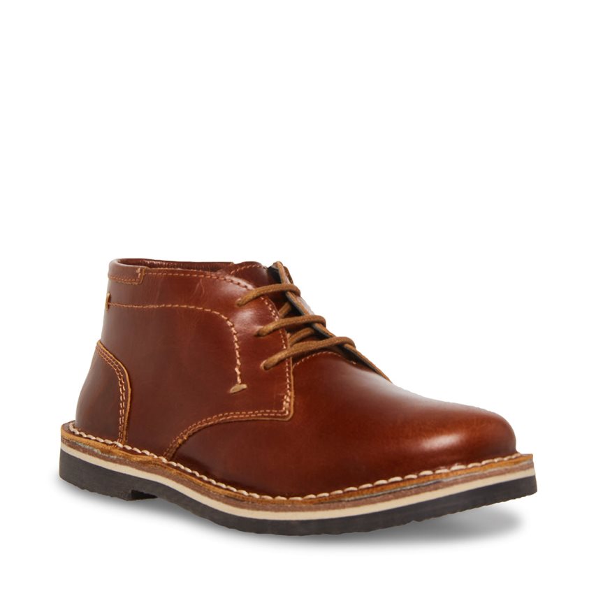 Brown Steve Madden Bharkeen Leather Kids' Chukka Boots | GHXMA3274