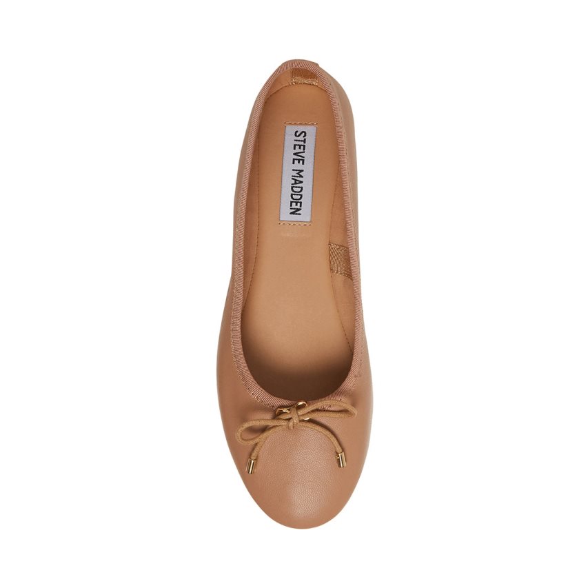 Brown Steve Madden Blossoms Leather Women's Ballet Flats | TYSCX5792