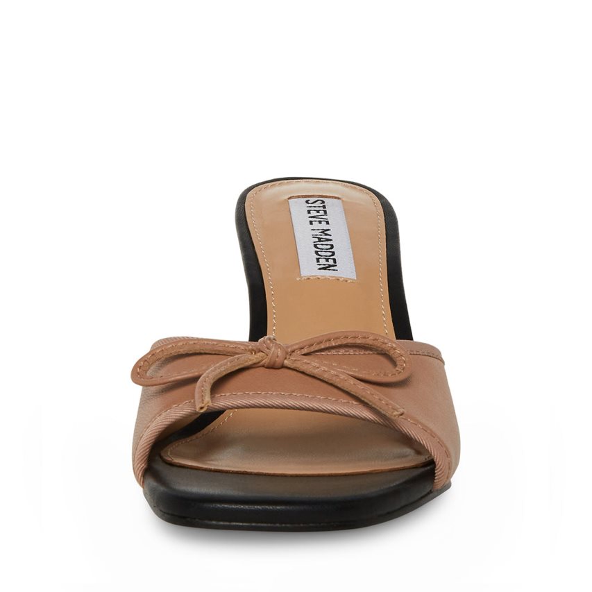 Brown Steve Madden Emory Leather Women's Mules | WOVLT6351