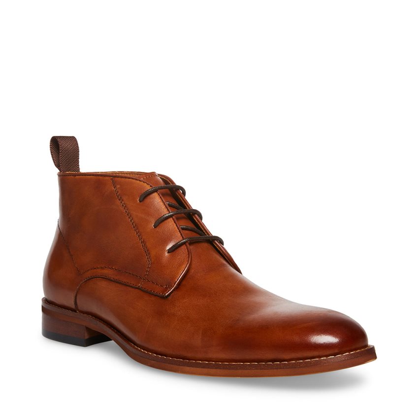 Brown Steve Madden Favien Leather Men's Derby Shoes | MTUFJ1349