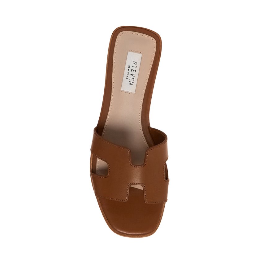 Brown Steve Madden Hadyn Leather Women's Slides | MWSXY3871