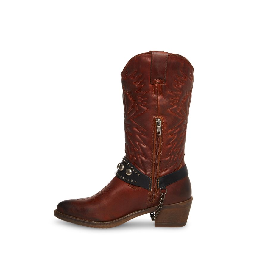 Brown Steve Madden Harrison Leather Women's High Boots | GDATH1783