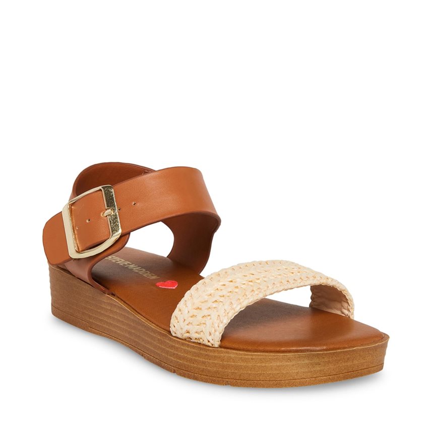 Brown Steve Madden Jdestind Raffia Kids' Platform Sandals | FTXYZ0925