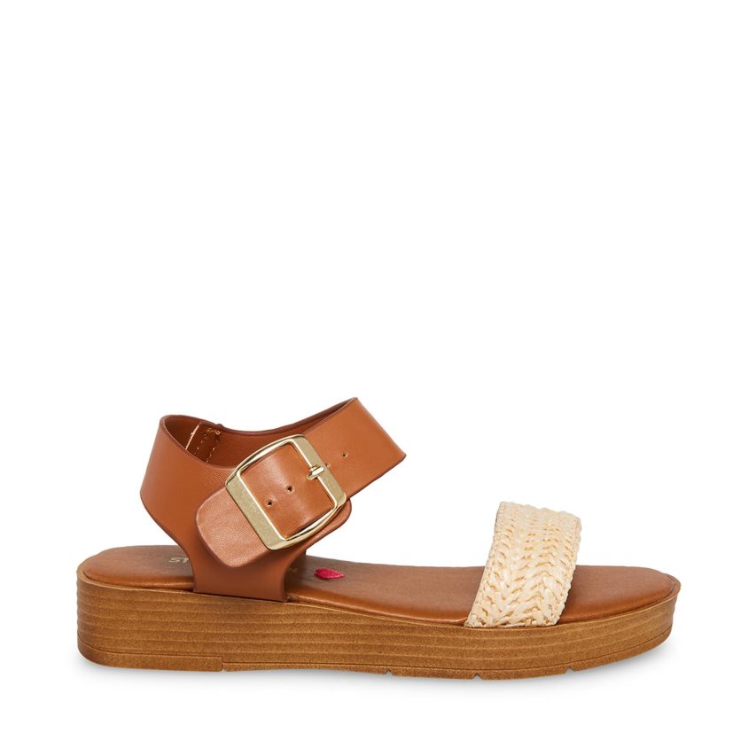 Brown Steve Madden Jdestind Raffia Kids\' Platform Sandals | FTXYZ0925