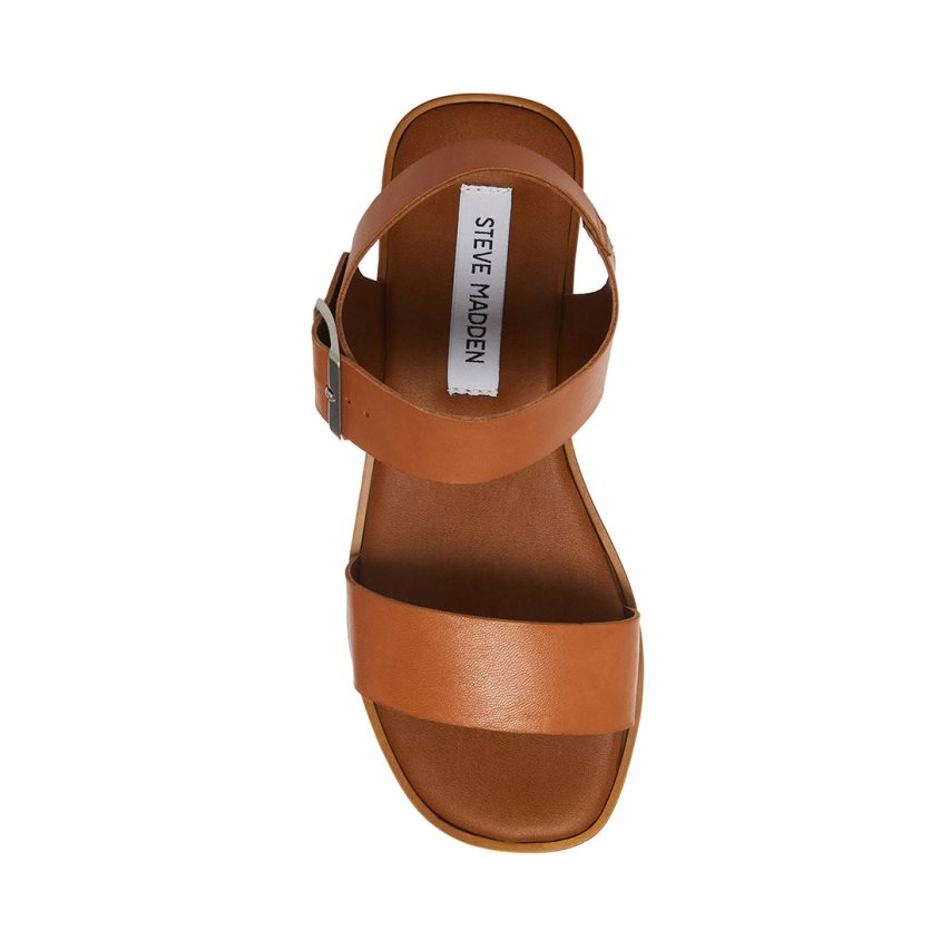 Brown Steve Madden Keenan Leather Women's Platform Sandals | 12SFEK0153