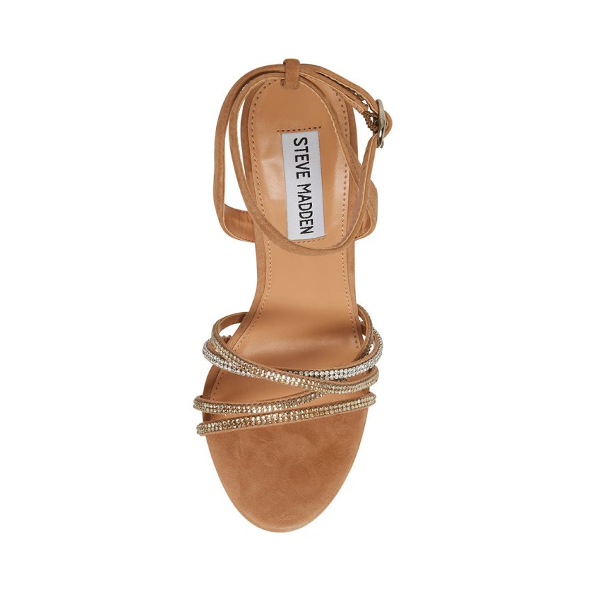 Brown Steve Madden Lara Natural Women's Heels Sandals | TBZRY6973