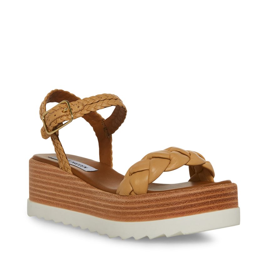 Brown Steve Madden Larsen Leather Women's Platform Sandals | UFALN8374