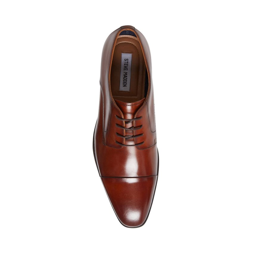 Brown Steve Madden Plot Leather Men's Derby Shoes | GURLM0561