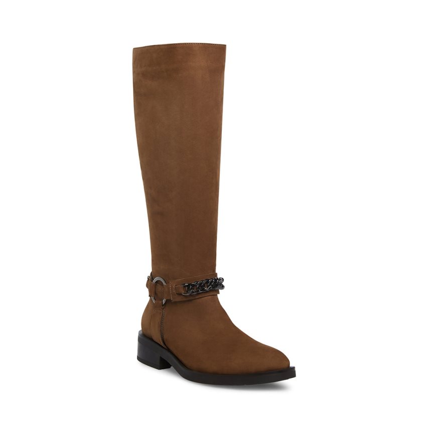 Brown Steve Madden Quin Nubuck Women's High Boots | VTBGM9137