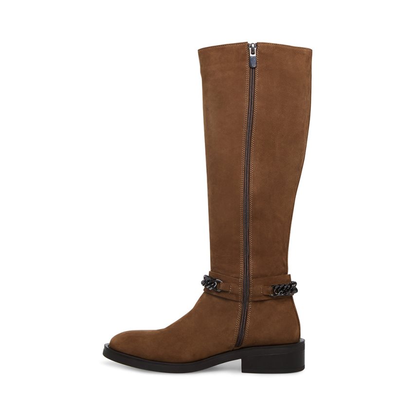 Brown Steve Madden Quin Nubuck Women's High Boots | VTBGM9137