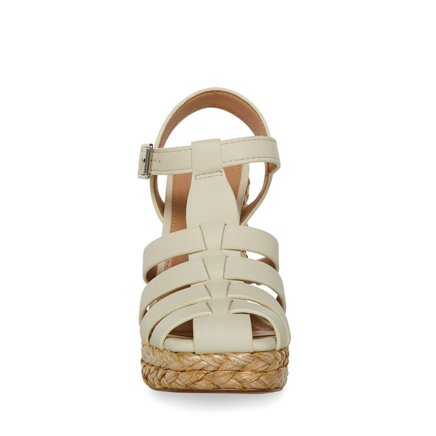 Cream Steve Madden Gallery Leather Women's Heels Sandals | XYSBU2941