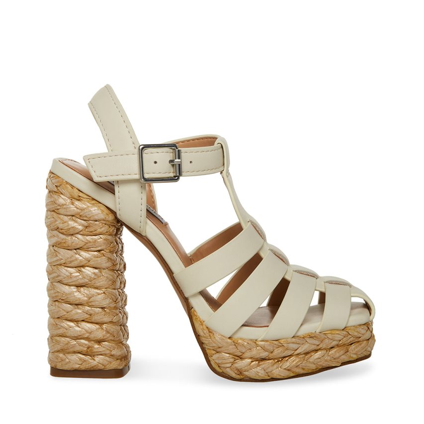 Cream Steve Madden Gallery Leather Women\'s Heels Sandals | XYSBU2941