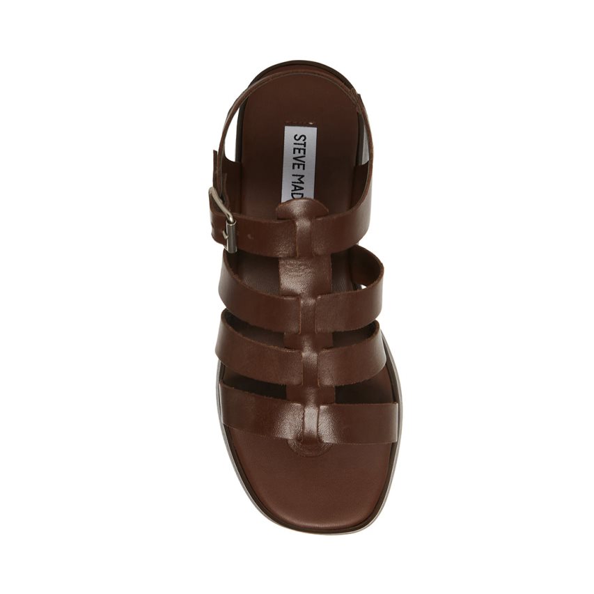 Dark Brown Steve Madden Sarai Leather Women's Platform Sandals | EITWY9073