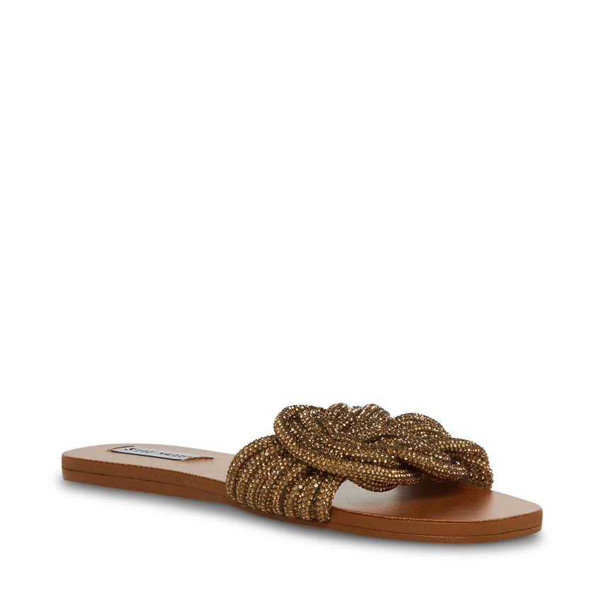 Gold Steve Madden Adore Women\'s Flat Sandals | NCVPS5201