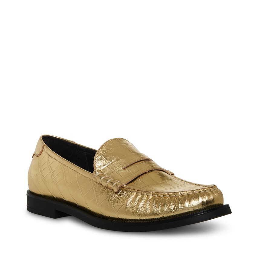 Gold Steve Madden Emmet Crocodile Women's Loafers | PNOCV9705