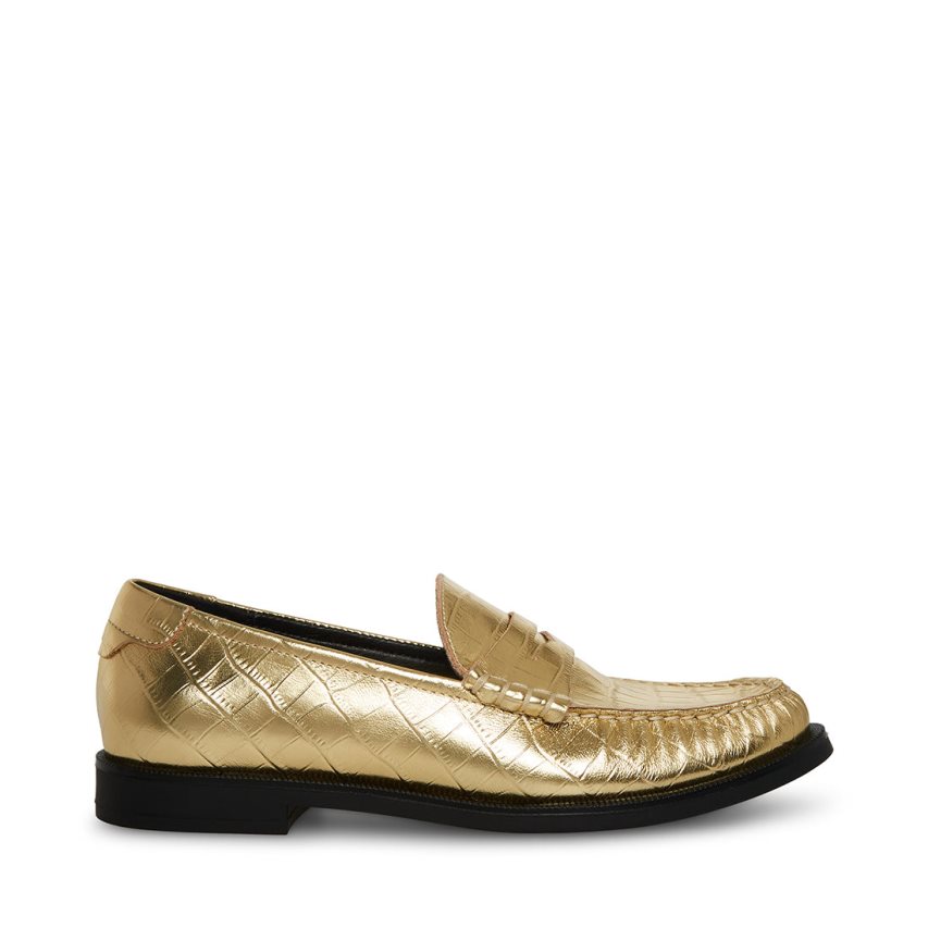 Gold Steve Madden Emmet Crocodile Women\'s Loafers | PNOCV9705