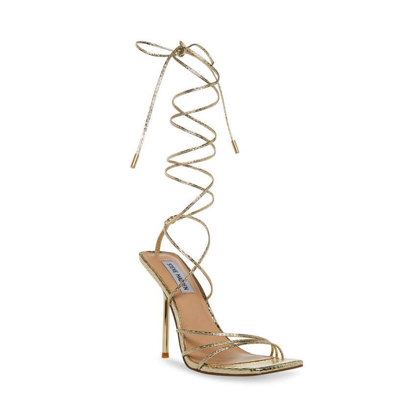 Gold Steve Madden Evita Snake Women's Heels Sandals | SEDFX2869