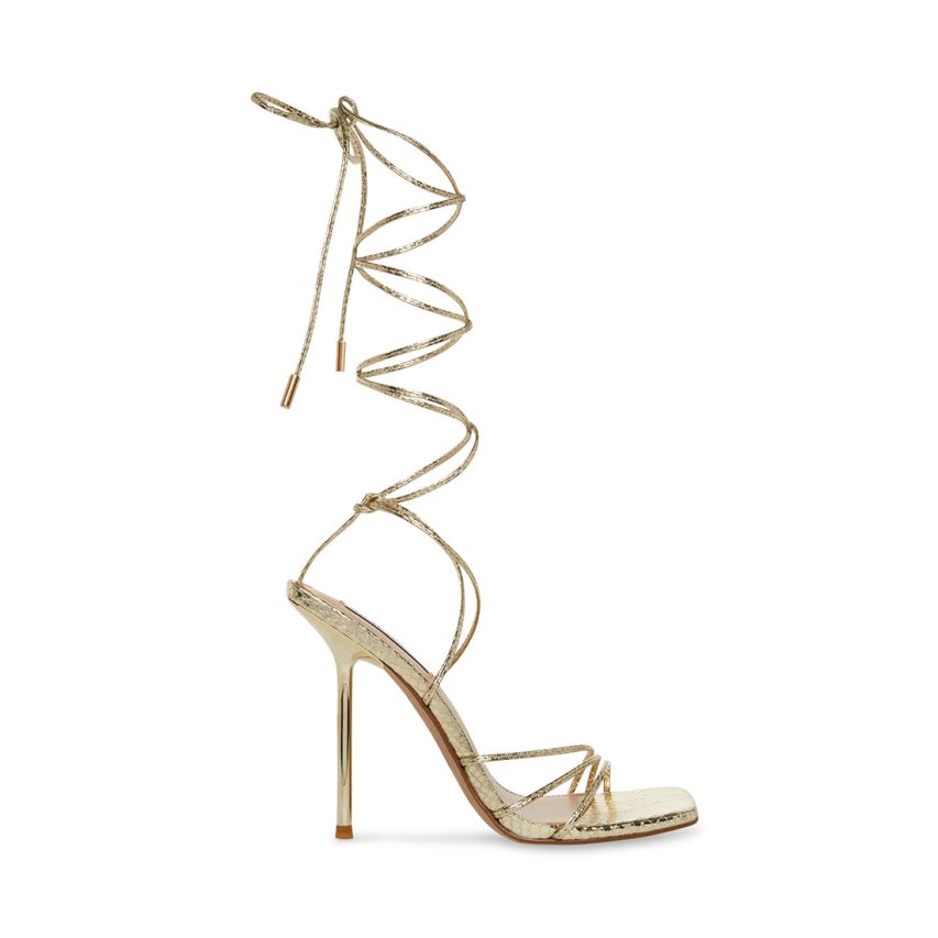 Gold Steve Madden Evita Snake Women\'s Heels Sandals | SEDFX2869